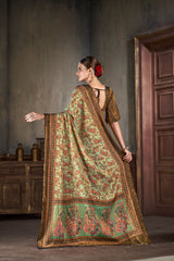 Premium Natural Silk High Definition Jacquard Zari Digital Printed Blouse With Saree - jivora