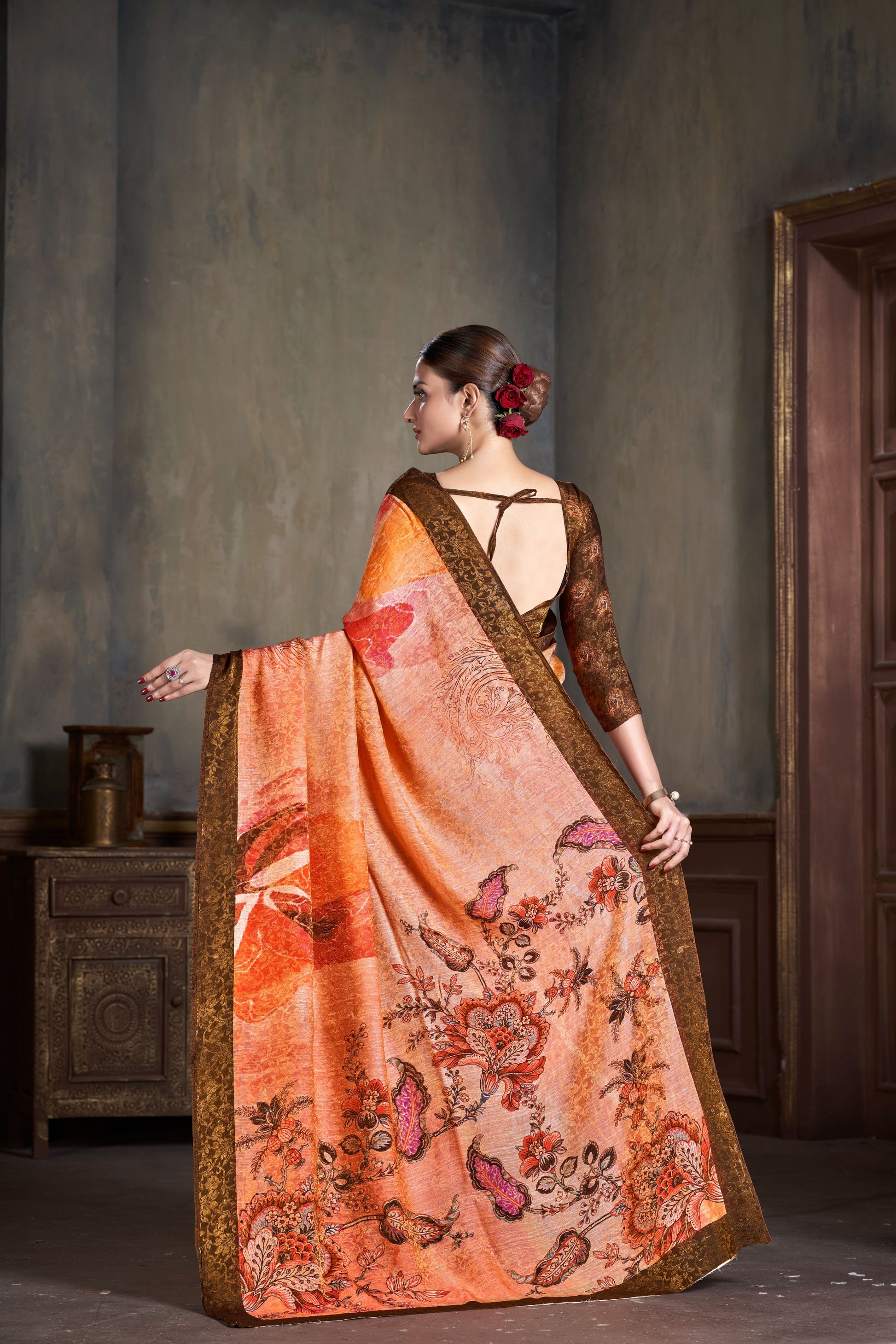 Premium Natural Silk High Definition Jacquard Zari Digital Printed Blouse With Saree - jivora