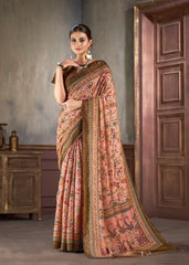 Premium Natural Silk High Definition Jacquard Zari Digital Printed Blouse With Saree - jivora