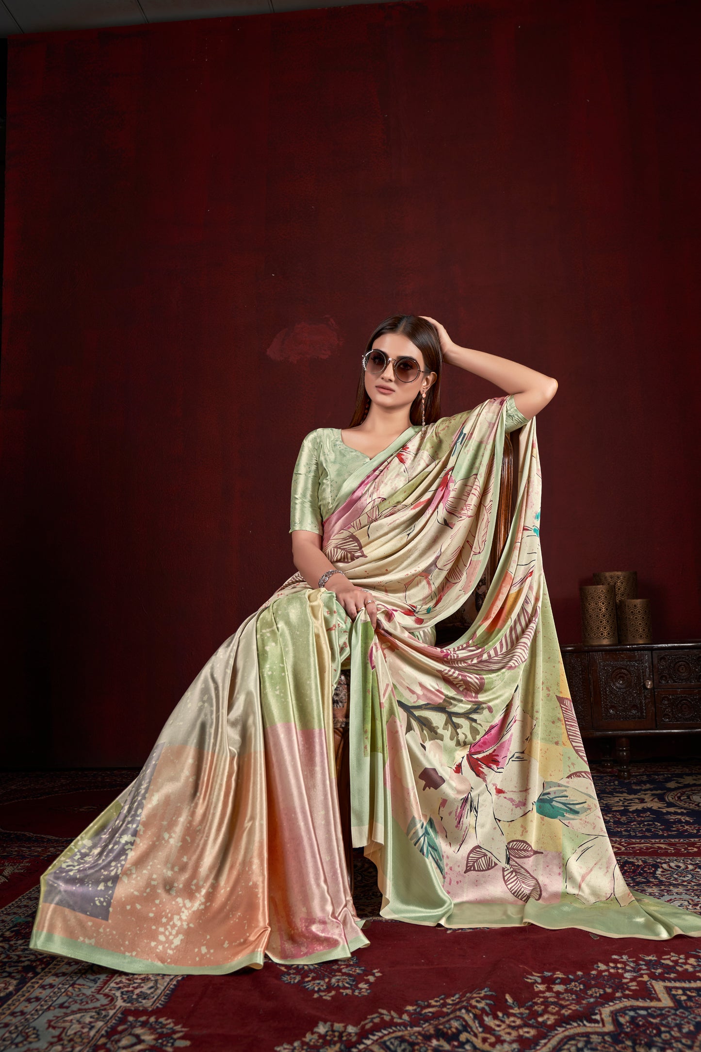 Premium Soft Silk Natural Crepe Digital Printed Sari