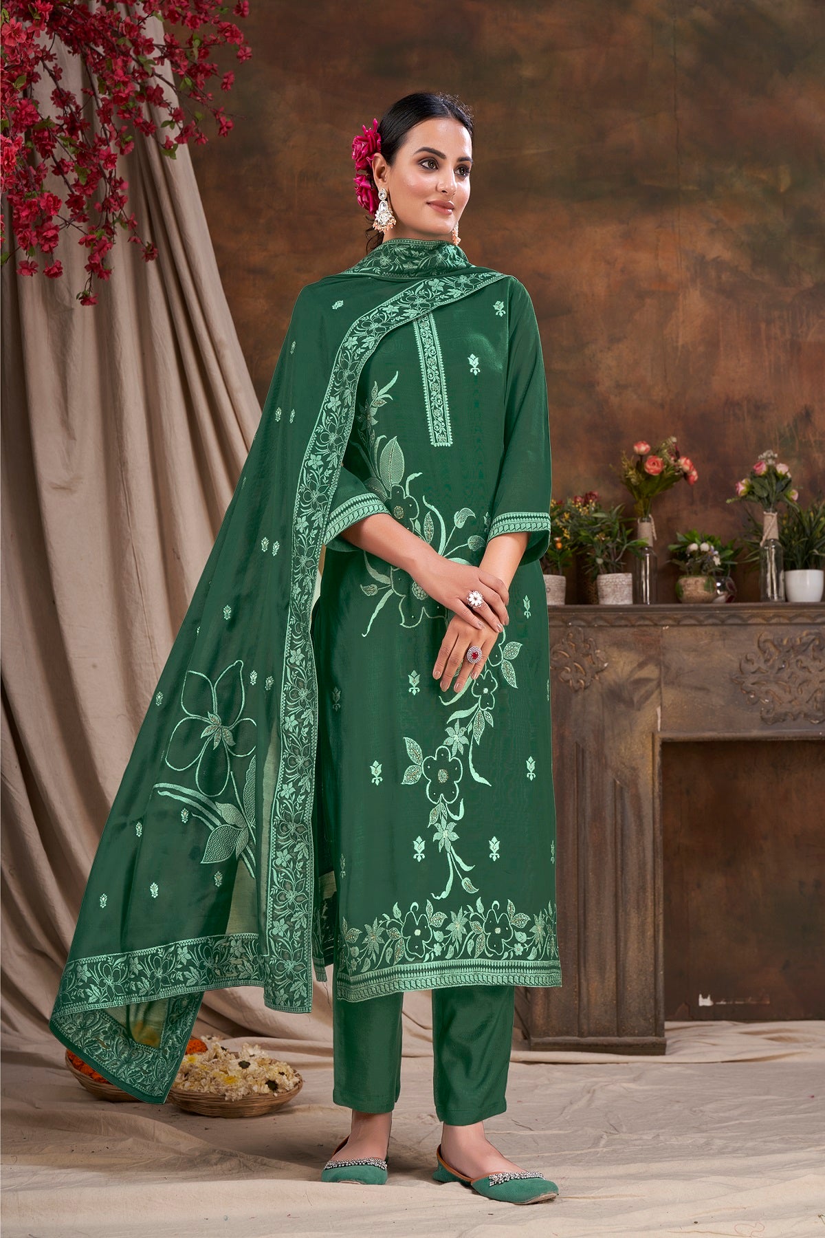 Women Viscose And Jacquard Butta Zari Embroidered Kutis - jivora