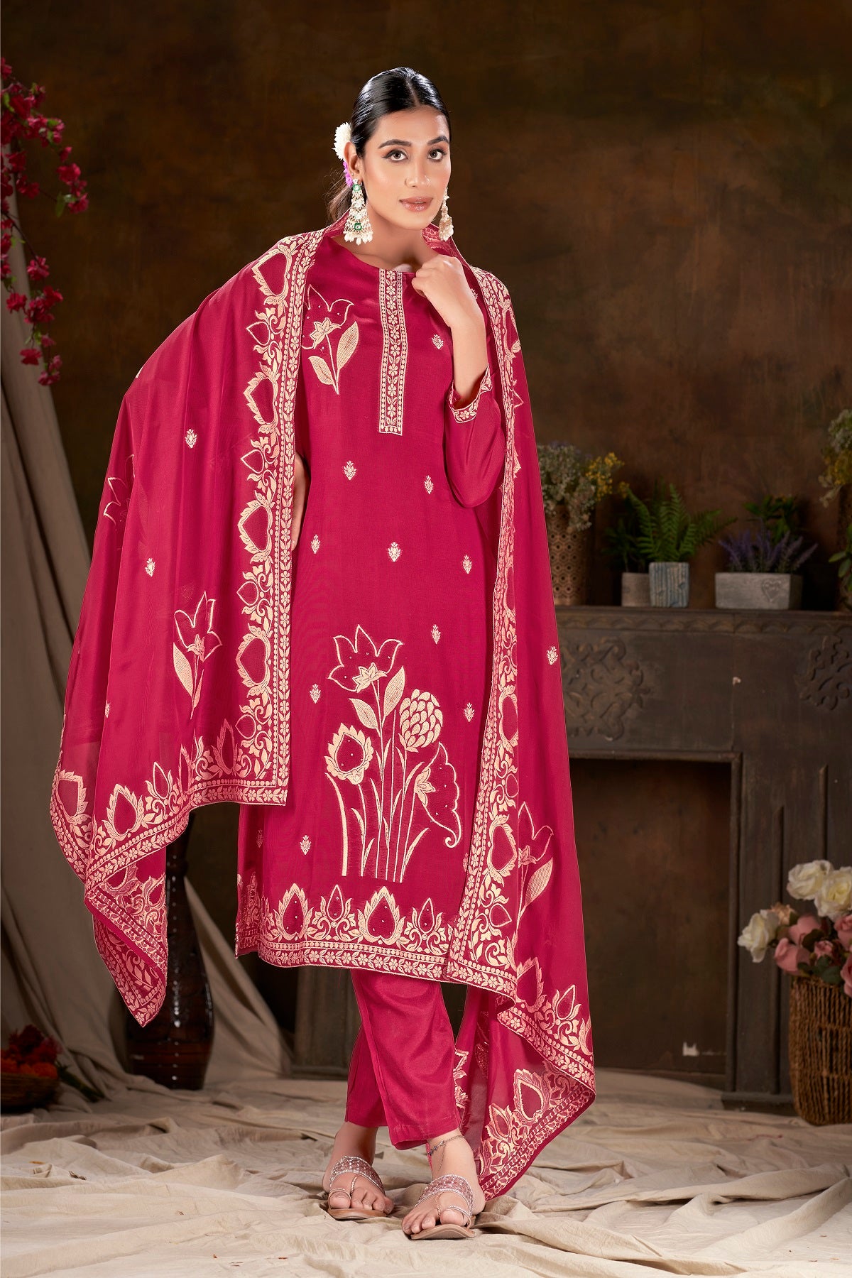 Women Viscose And Jacquard Butta Zari Embroidered Kutis - jivora