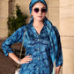 Elegant Crepe Silk Co-Ord Set with Pastel Floral Digital Print & Matching Scarf -Dark Blue