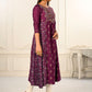 Wine Cotton with Handprint Embroidered Kurtis - jivora