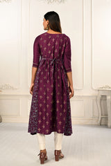 Wine Cotton with Handprint Embroidered Kurtis - jivora