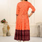 Orange Cotton with Handprint Embroidered Kurtis - jivora