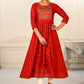 Red Cotton with Handprint Embroidered Kurtis - jivora