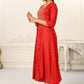 Red Cotton with Handprint Embroidered Kurtis - jivora