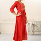 Red Cotton with Handprint Embroidered Kurtis - jivora
