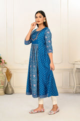 Blue Cotton with Handprint Embroidered Kurtis - jivora