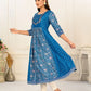 Blue Cotton with Handprint Embroidered Kurtis - jivora