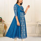 Blue Cotton with Handprint Embroidered Kurtis - jivora