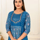 Blue Cotton with Handprint Embroidered Kurtis - jivora