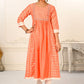 Orange Cotton with Handprint Light Embroidered Kurtis - jivora