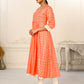 Orange Cotton with Handprint Light Embroidered Kurtis - jivora