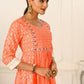 Orange Cotton with Handprint Light Embroidered Kurtis - jivora