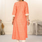 Orange Cotton with Handprint Light Embroidered Kurtis - jivora
