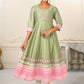 Pista Green Cotton with Handprint Embroidered Kurtis - jivora