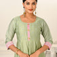 Pista Green Cotton with Handprint Embroidered Kurtis - jivora