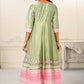 Pista Green Cotton with Handprint Embroidered Kurtis - jivora