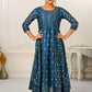 Blue Cotton with Handprint Light Embroidered Kurtis - jivora
