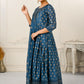 Blue Cotton with Handprint Light Embroidered Kurtis - jivora