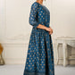 Blue Cotton with Handprint Light Embroidered Kurtis - jivora