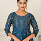 Blue Cotton with Handprint Light Embroidered Kurtis - jivora