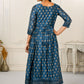 Blue Cotton with Handprint Light Embroidered Kurtis - jivora