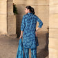Elegant Crepe Silk Co-Ord Set with Pastel Floral Digital Print & Matching Scarf -Dark Blue