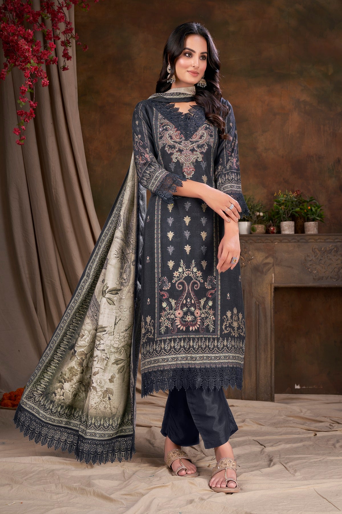 Women Viscose And Jacquard Butta Zari Embroidered Kutis - jivora