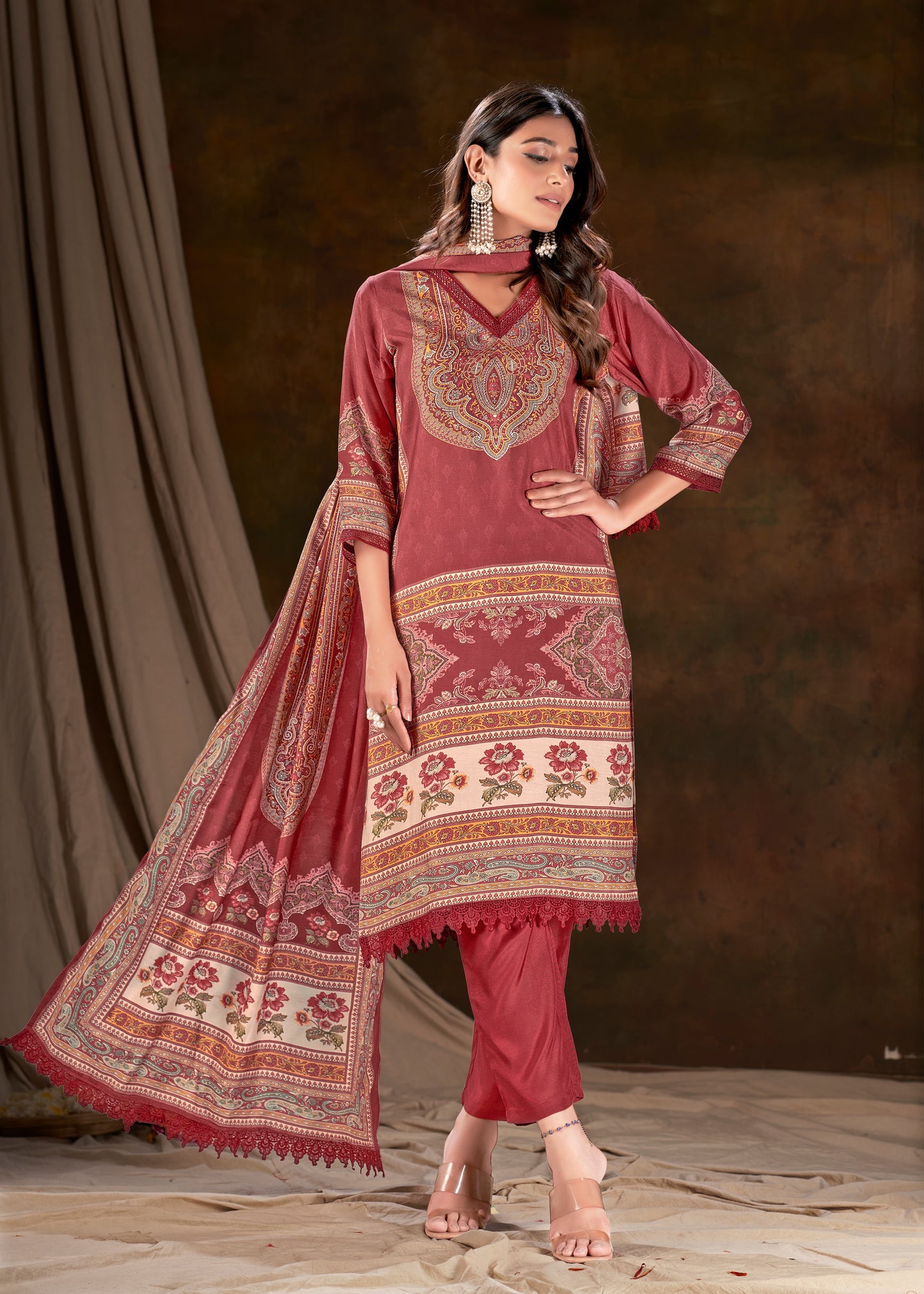 Women Muslin Digital Print Embroidered Work Salwar Kameez