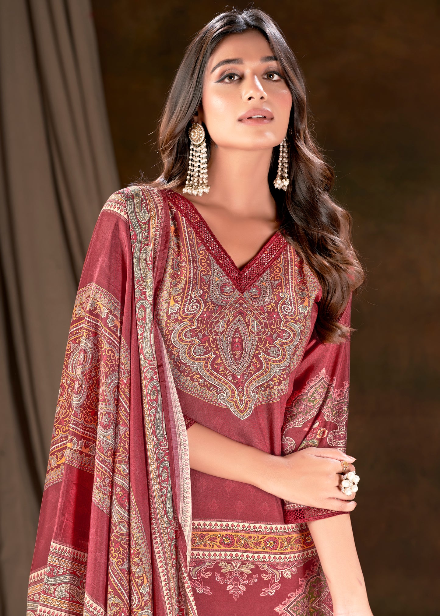 Women Muslin Digital Print Embroidered Work Salwar Kameez