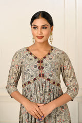 Grey Cotton with Handprint Embroidered Kurtis - jivora