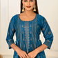 Blue Cotton with Handprint Embroidered Kurtis - jivora