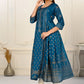 Blue Cotton with Handprint Embroidered Kurtis - jivora