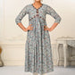 Grey Cotton with Handprint Light Embroidered Kurtis - jivora