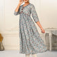 Grey Cotton with Handprint Light Embroidered Kurtis - jivora