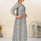 Grey Cotton with Handprint Light Embroidered Kurtis - jivora