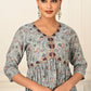 Grey Cotton with Handprint Light Embroidered Kurtis - jivora