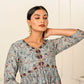Grey Cotton with Handprint Light Embroidered Kurtis - jivora