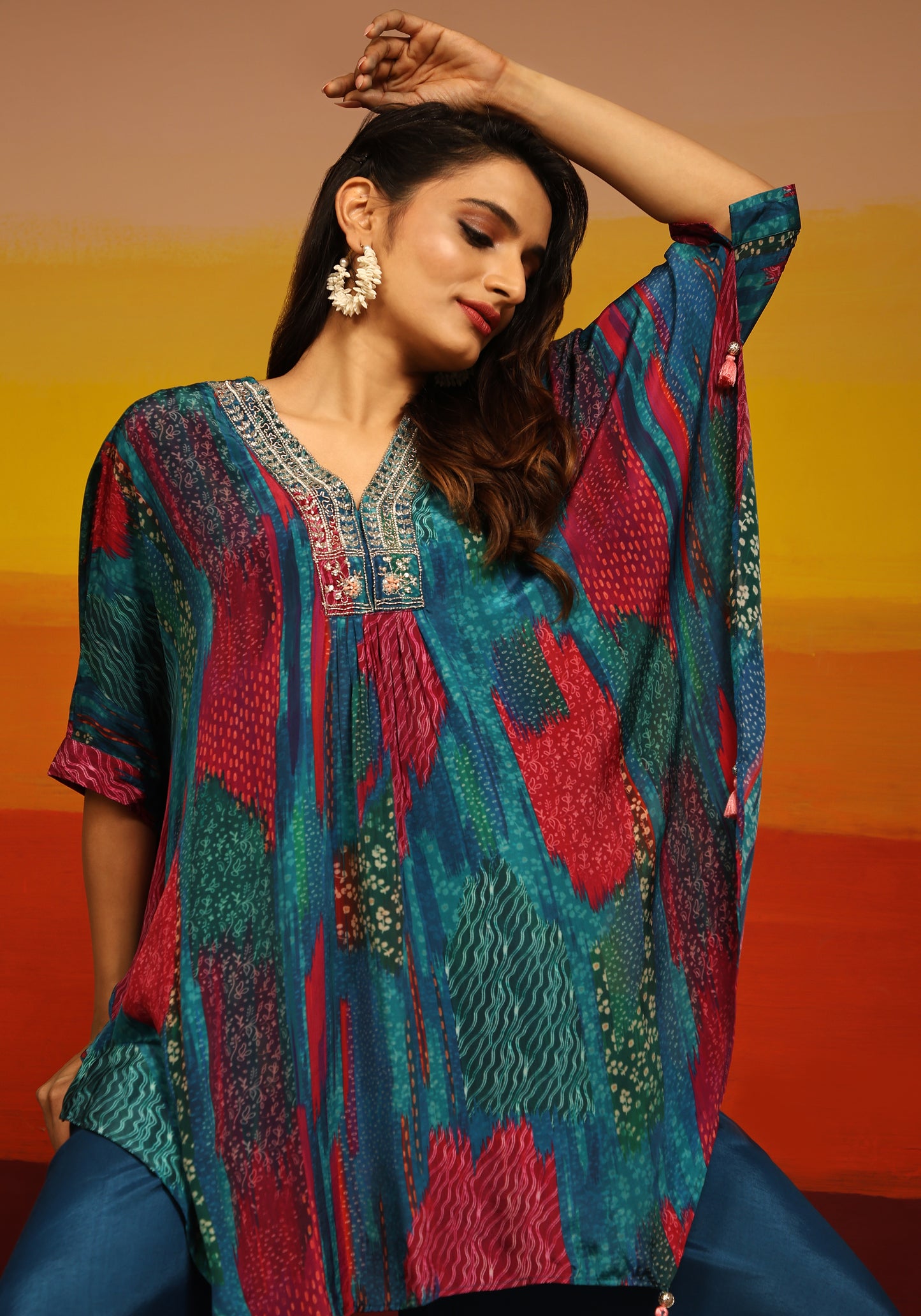 Premium Stylish Printed Muslin Cord Set Kaftan Style