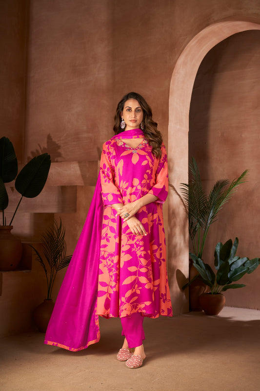 Women Pure Muslin Digital Printed Hand Work Salwar Kameez