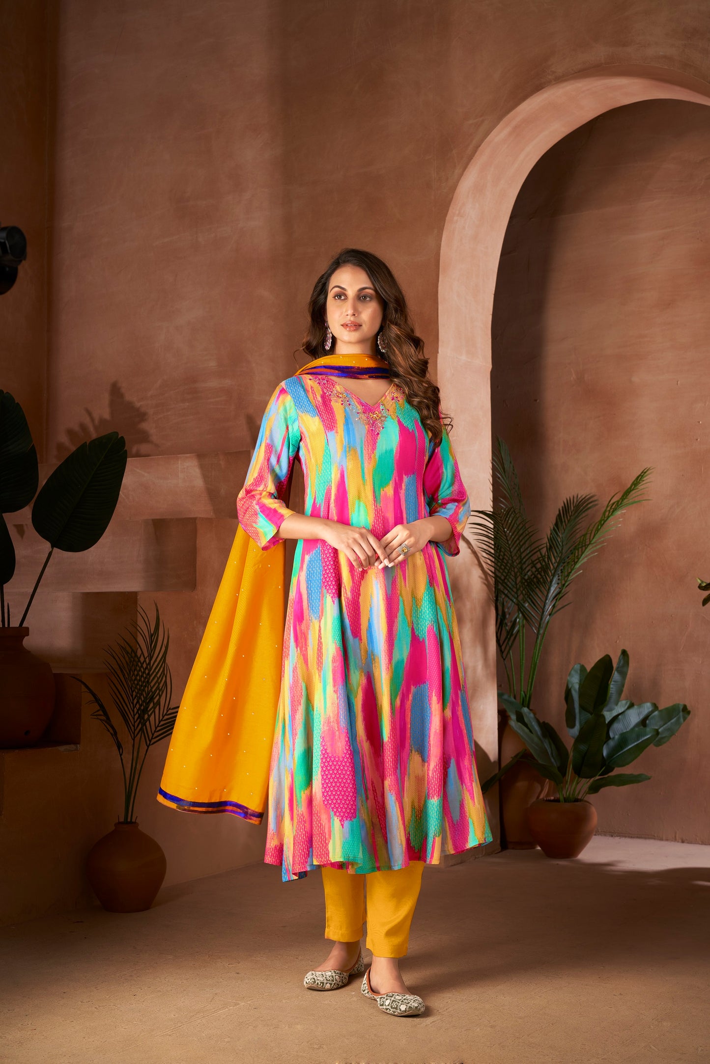 Women Pure Muslin Digital Printed Hand Work Anarkali Suit