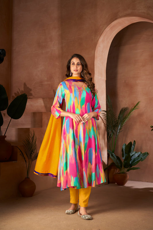 Women Pure Muslin Digital Printed Hand Work Salwar Kameez