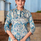 Elegant Crepe Silk Co-Ord Set with Pastel Floral Digital Print & Matching Scarf -Beige