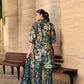 Elegant Crepe Silk Co-Ord Set with Pastel Floral Digital Print & Matching Scarf-Dark Green