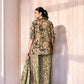 Elegant Crepe Silk Co-Ord Set with Pastel Floral Digital Print & Matching Scarf -Dark Green