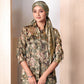Elegant Crepe Silk Co-Ord Set with Pastel Floral Digital Print & Matching Scarf -Dark Green