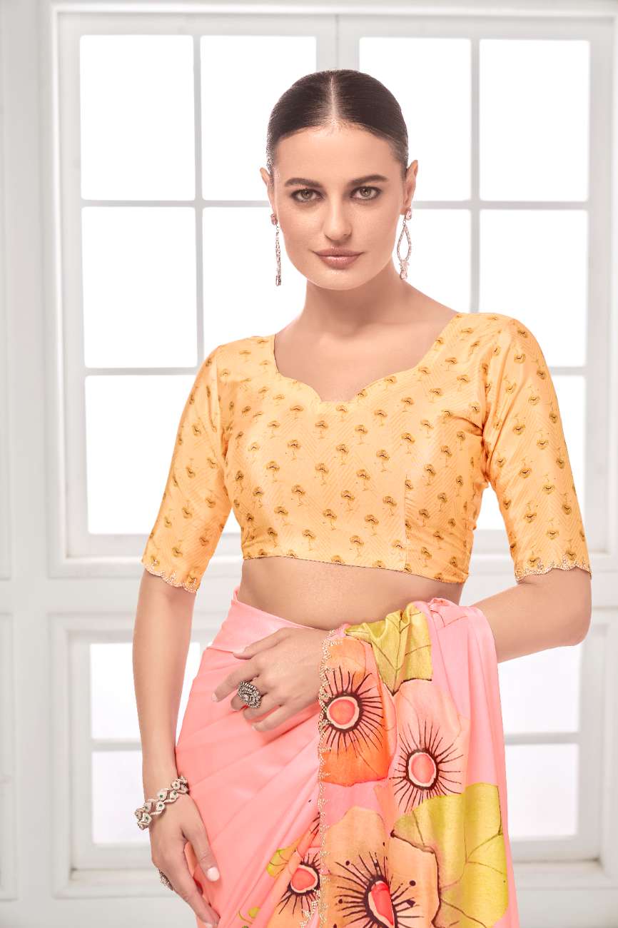 GARDERNIA – Crepe Silk Saree with Floral Print & Crystal Border